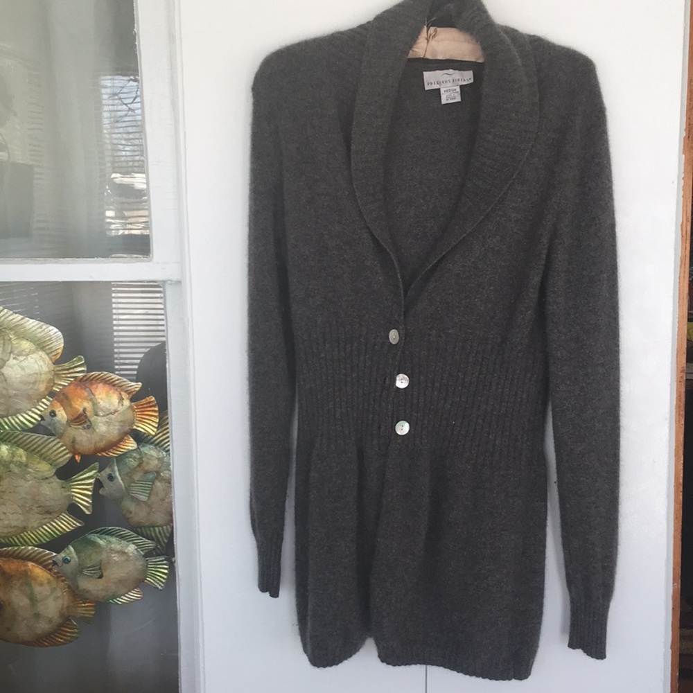 Precious Fibers 100% Cashmere gray long sweater M